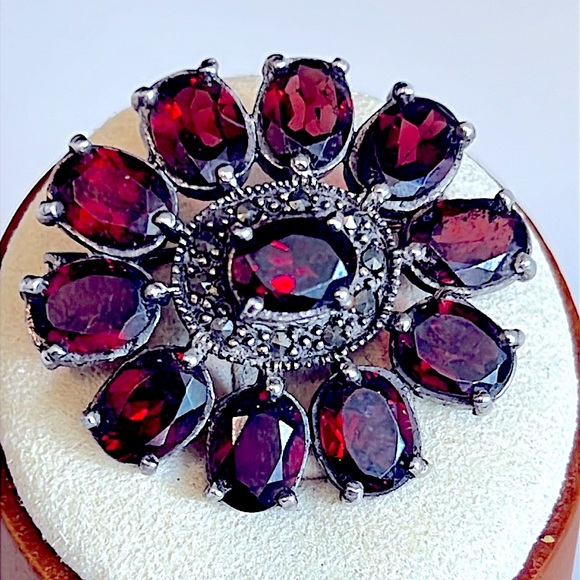 Sterling silver red garnet Gemstone Brooch
